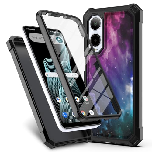 for Cricket Debut S3 Phone Case (U572AC)/AT&T Vista 2 (U572AA) w/[Built-in Screen Protector] Dual Layer Shockproof [Military-Grade][Full-Body] Protective Cover for Women Man Blue Black Star Galaxy - color: BLD IN GALAXY STAR
