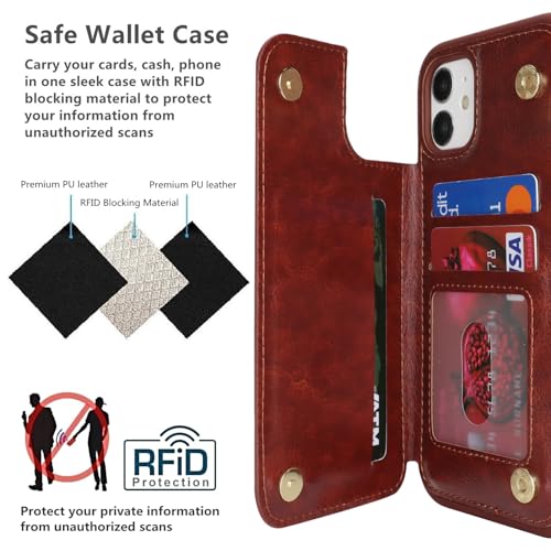 iCoverCase Compatible with iPhone 11 Case with Card Holder, Wallet Phone Case for Women Men RFID Blocking PU Leather Protective Case 6.1 Inch (Dark Brown) - color: Dark Brown
