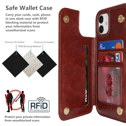 iCoverCase Compatible with iPhone 11 Case with Card Holder, Wallet Phone Case for Women Men RFID Blocking PU Leather Protective Case 6.1 Inch (Dark Brown) - color: Dark Brown