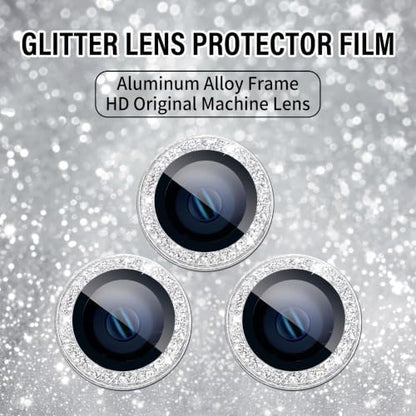 Camera Lens Protector for iPhone 15 Pro Max/15 Pro/14 Pro Max/14 Pro 9H Tempered Glass Screen Protector Cover Alignment Kit Metal Individual Ring (Grey Glitter) - color: Grey Glitter