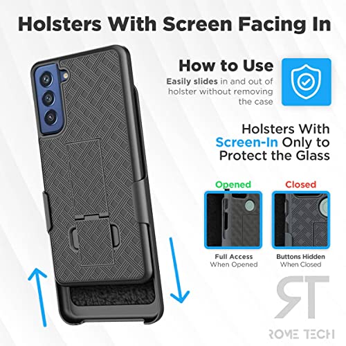 Designed for Samsung Galaxy S21 FE 5G Case with Belt Clip Holster | Rugged Holster & Protective Phone Case Combo with Anti-Slip Texture - Black