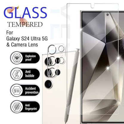 Galaxy S24 Ultra Screen Protector + Camera Lens Protector, [2 +2 Pack] [Ultrasonic Fingerprint Unlock] Full Coverage Tempered Glass Screen Protector For Samsung Galaxy S24 Ultra - size: Galaxy S24 Ultra