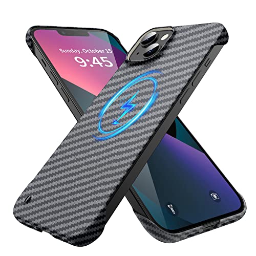 GRECAZO Magnetic Case for iPhone 13, Compatible with MagSafe, Black | Carbon Fiber Style Texture, Frameless Frosted Soft-Touch Hard PC Cover, Ultra Thin Slim Fit Lightweight Minimalist, 6.1 Inch - size: iPhone 13