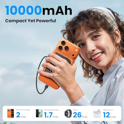 10000mAh for Magsafe Portable Charger Power Bank Built in Cables&Wall Plug - color: Black