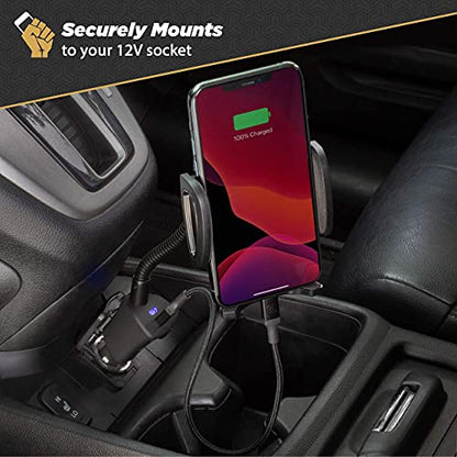 Scosche Universal 12V Car Phone Mount with USB Charger, Phone Holder with Cigarette Lighter Adapter for 12V Socket Plug-In, Flexible Gooseneck, Adjustable Cradle for iPhone & Android Cell Phones - style: 12V Charging Port