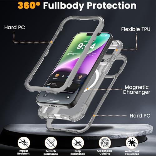 WRJ Magnetic Matte for iPhone 13 Case,iPhone 14 Case,[Compatible with MagSafe][Military Grade Drop Protection] Translucent Anti-Fingerprint Full Body Shockproof Phone Case-Black - color: Black, style: Matte