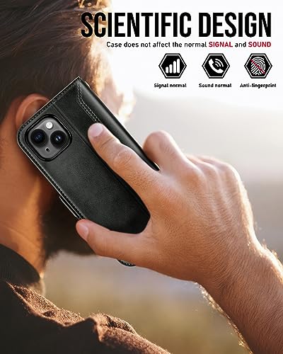 OCASE Compatible with iPhone 15 Wallet Case, PU Leather Flip Folio Case with Card Holders RFID Blocking Kickstand [Shockproof TPU Inner Shell] Phone Cover 6.1 Inch 2023, Retro Black - color: Retro Black