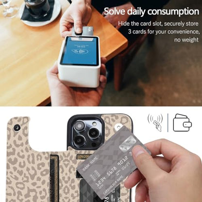 Compatible with iPhone 16 Pro Wallet Case with Card Holder, Back Flip Folio PU Leather Kickstand Card Slots Case for Women Girls, Double Magnetic Clasp Cover 6.3 Inch (Beige Leopard) - color: Beige Leopard, size: iPhone 16 Pro 6.3 inch