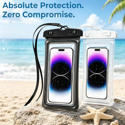 Waterproof Phone Pouch Case-[2 Pack][Easy Lock & Heavy Duty] IPX8 Water Proof Cell Phone Dry Bag for Beach,Swim Protector for iPhone 17 16 15 14 13 12 11 Pro Max Plus, Galaxy S25,7.2",Black and White