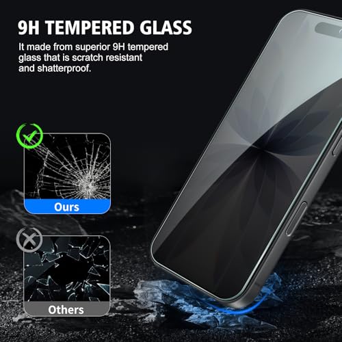 2+2 Pack for iPhone 17 Privacy Screen Protector with Camera Lens Protector, Anti Spy Tempered Glass Protection Film with Easy Installation Frame, 9H Hardness, Scratch Resistant, Case Friendly - size: iP17 Privacy