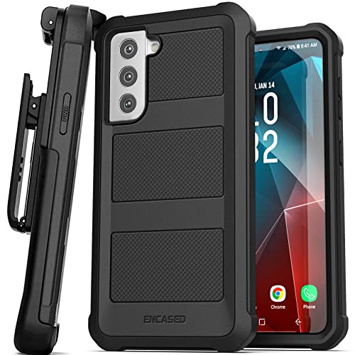 Encased Falcon Designed for Samsung Galaxy S21 FE Belt Clip Case, Full Body Protective Phone Case with Holster (Black) - size: S21 FE