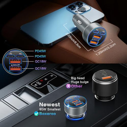 Multi Pack USB C Car Charger,90W Super Fast Charging Cigarette Lighter Adapter Bulk, 4-in-1 Dual USB-C & USB-A Car Phone Power Plug Adapter for iPhone 17/16/15/Pro Max, iPad, Samsung Galaxy S25 - color: Gray, size: 5-Pack