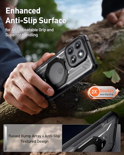 Poetic Rugged Case for Motorola Moto Edge 5G 2026, 360° Magnetic Ring Kickstand, Tempered Glass Screen Protector, Military Grade Shockproof, Wireless Charging Compatible Protective Cover, Black/Clear