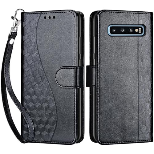 for Samsung Galaxy S10 Wallet case, Black | 3 Card Holders, Kickstand, Shockproof TPU Shell, PU Leather, Magnetic Closure, Protective Flip Folio Cover, Women - color: 3