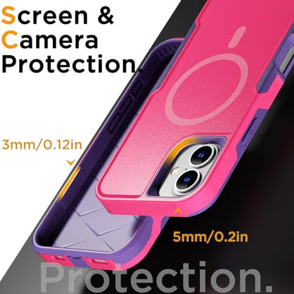 AICase for iPhone 16 Case [Compatible MagSafe],Heavy Duty 20 FT Drop Protection Full Body Rugged Shockproof Military Protective Tough Durable Phone Cover 6.1" for Men Women_3 - color: Pink/Purple with Magsafe