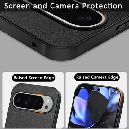 Case for Google Pixel 9 / Google Pixel 9 Pro, Anti-Fingerprint Faux Leather Back + Soft TPU Shockproof Durable Edges, Anti-Scratch Slim Fit Camera Protective Cover Phone Case (Black) - color: Black, size: Google Pixel 9/9 Pro