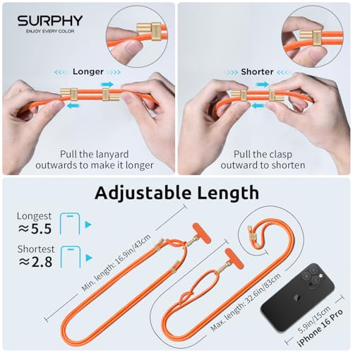 SURPHY Phone Lanyard Crossbody, Phone Strap Crossbody with 2 Tether Tabs - color: Orange