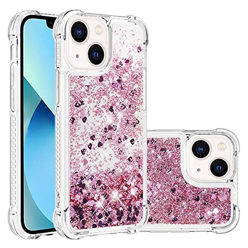 LEMAXELERS for Apple iPhone 13 Bling Glitter Liquid Case. YBL Rose Gold | Cute Floating Quicksand Liquid Shockproof Protective, Sparkle Soft TPU for Women Girls Cover for iPhone 13 - color: Love-7, size: iPhone 13