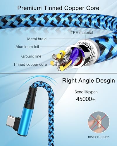 USB C Cable Right Angle [2Pack/6ft] 3.1A USB to USB C Fast Charging Cord - size: 6FT-2Pack