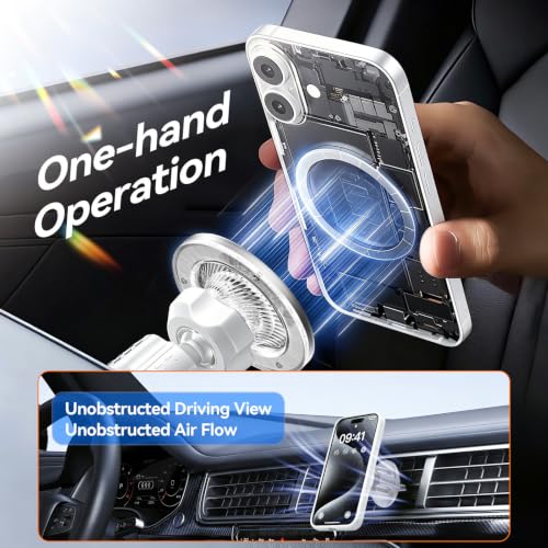 for MagSafe Car Mount,【22 N55 Super Magnets】 Magnetic Phone Holder for Car Air Vent, Cell Phone Mount Car Accessories Compatible with iPhone 17 16 15 14 13 12 Pro Max (White) - color: White
