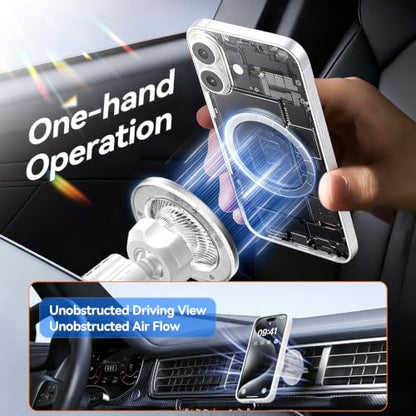 for MagSafe Car Mount,【22 N55 Super Magnets】 Magnetic Phone Holder for Car Air Vent, Cell Phone Mount Car Accessories Compatible with iPhone 17 16 15 14 13 12 Pro Max (White) - color: White