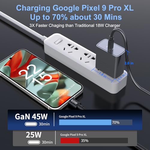 45W GaN USB C Fast Charger with 6.6FT C to C Cable for Google Pixel（Black） - color: Black, size: 6.6FT/2M