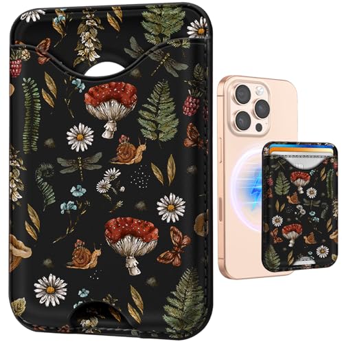 Shorogyt Compatible with Magsafe Wallet for Women, Black Mushroom - color: Black Mushroom