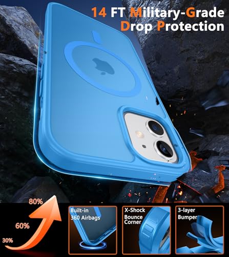 FNTCASE for iPhone 12 Phone Case: for iPhone 12 Pro Magnetic Matte Textured Military Grade Drop Protection Translucent Cell Cover - Slim Durable Shockproof Protective Bumper | With Screen Protector, Magnetic Camera Protection Slim Cases, 14FT Military Gra