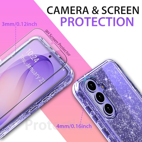 Full Protective for Galaxy S26 Heavy Duty Hybrid 3 in 1 Rugged Shockproof Women Girls for Samsung Galaxy S26 6.3 inch 5G Shiny Clear Glitter Bling Sparkle - size: 6.3 inch (for S26)