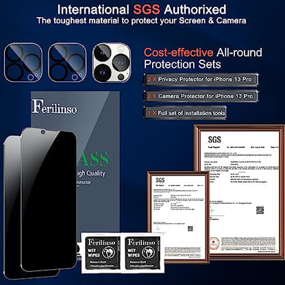 Ferilinso Privacy Screen Protector for iPhone 13 Pro, Tempered Glass - size: iPhone 13 Pro-Black