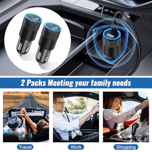 2Pack Car Chargers, Dual Ports USB C & USB-A Cigarette Lighter Adapter - color: 2-Pack
