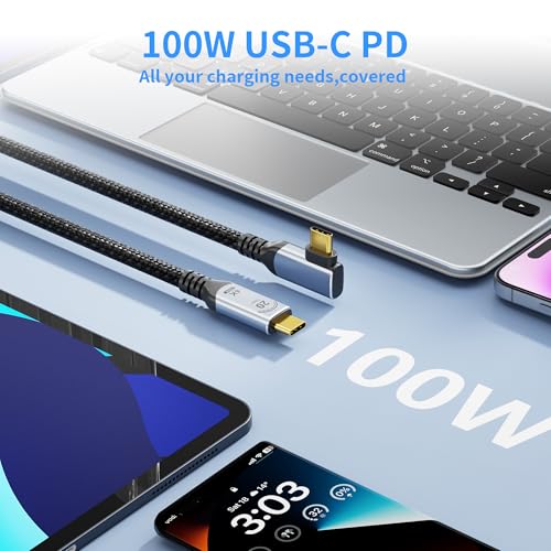 Long 16.5FT Right Angle USB C-C 3.2 Gen 2x2,20Gbps Data Transfer Cable Compatible with Thunderbolt 3,90 Degree USB-C to C Cord 100W Fast Charging,4K@120Hz Output Monitor,SSD,Docking. - size: 16.5FT