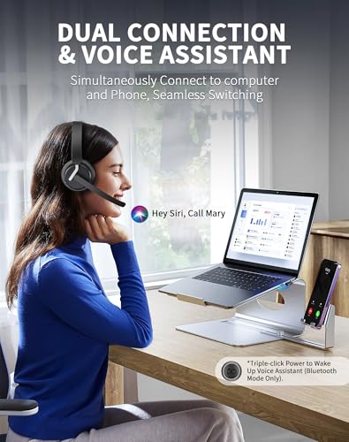 awatrue Wireless Headset with Mic for Work, Noise Canceling for Clear Calls - color: Black