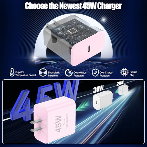 45W USB C Fast Charger for iPhone 17/ Air/16/15 Pro Max - color: Pink, size: 2Pack-10FT-iPhone15-17