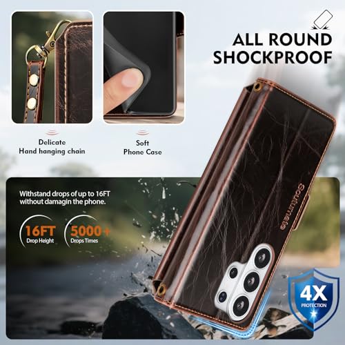 for Samsung Galaxy S26 Ultra Wallet Case with Card Holder RFID Blocking PU Leather Zipper Phone Case Flip Folio Protective Cover Wrist Strap Credit Card Slots Kickstand Men Women,Coffee - color: Coffee, size: Samsung Galaxy S26 Ultra - 6.9"