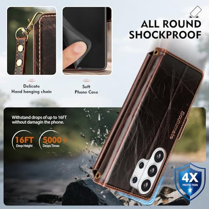 for Samsung Galaxy S26 Ultra Wallet Case with Card Holder RFID Blocking PU Leather Zipper Phone Case Flip Folio Protective Cover Wrist Strap Credit Card Slots Kickstand Men Women,Coffee - color: Coffee, size: Samsung Galaxy S26 Ultra - 6.9"