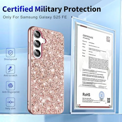 S25 FE Glitter Case for Samsung Galaxy S25 FE 5G Phone Case for Women Girls, Slim Ultra Thin Matte Back Shockproof Protective Cover for Samsung S25 FE 5G, Crystal Bling Case, 2025 (Rose Gold) - color: Rose Gold