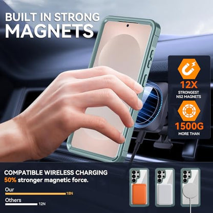 Magnetic for Samsung Galaxy S26 Ultra Case, Compatible with MagSafe, Full Body Rugged Case with Built-in Screen Protector & Kickstand & Belt-Clip (Green) - color: Green