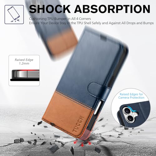 TUCCH Wallet Case for iPhone 17 (6.3") 2025, 4 Card Holders, Blue & Brown | RFID Blocking, Viewing Stand, Shockproof TPU Shell, PU Leather, Magnetic Closure, Protective Folio Flip Cover - color: Two-tone Blue & Brown