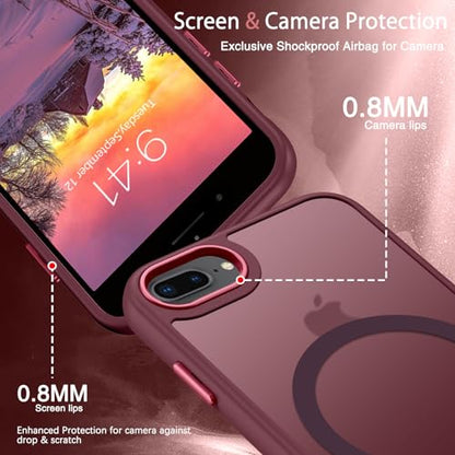 DUEDUE for iPhone 8 Plus Case, iPhone 7 Plus Case Magnetic[Compatible with Magsafe], Translucent Matte Back Protective Cover Shockproof Phone Case for iPhone 7 Plus/8 Plus, Plum - color: Plum Color