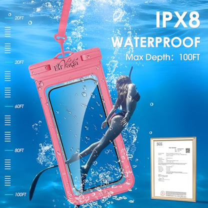 2 Pack IPX8 Waterproof Phone Pouch for iPhone 16/15/14/13 Pro Max Plus (7.2 Inch) - Swimming, Diving, Snorkeling, Snowproof - Touchscreen Friendly Underwater Photography Dry Bag(Pink&Blue) - color: Pink&Blue