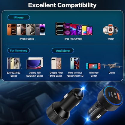 Car Chargers, Dual Ports USB C & USB-A Cigarette Lighter Adapter 5 Pack - color: 5-Pack