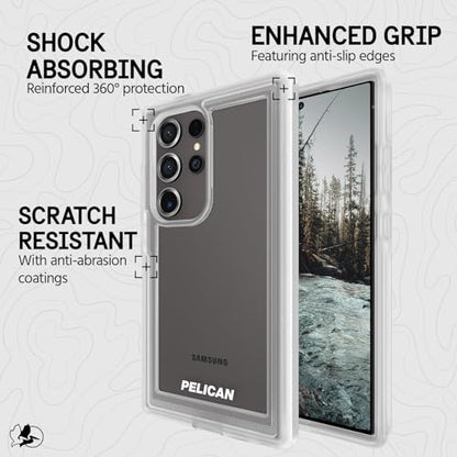 Pelican Voyager - Samsung Galaxy S24 Ultra Case [6.8”] [18ft MIL-STD Drop Protection] [Wireless Charging] Rugged Phone Case for Samsung Galaxy S24 Ultra w/Belt Clip Holster Stand - Anti Yellow - Clear - color: Clear