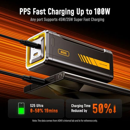 AOHI 210W PD 3.1 Laptop Power Bank 10000mAh, Dual 140W USB-C Port Charger - color: 10000mAh 210W