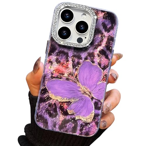 I-MGAE-IN-AR Compact Case for iPhone 12 Pro Max Butterfly Design,3D Diamond Camera Lens Protection Frame,Cute Soft Slim TPU Shockproof Protective Phone Cases Cover for Women Leopard Print Lilac - color: Lilac, size: iPhone 12 Pro Max