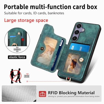 for Samsung Galaxy S25 FE Case Wallet with Card Slots Green | PU Leather Flip Folio Cover,RFID Blocking Ring Holder,Kickstand,Wrist Strap,Shockproof,Magnetic Protective,Women Men Girls - color: Green, size: Galaxy S25 FE 6.7 Inch