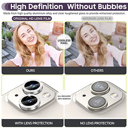 Suoman for iPhone 14 6.1 inch / 14 Plus 6.7 inch Camera Lens Protector, 9H Tempered Glass Film, Metal Frosted Independent Protective Cover [Glitter Diamonds]- Silver - color: Bling Silver