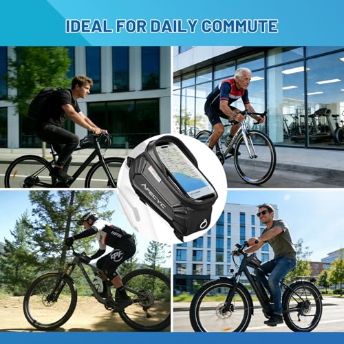 APECYC Bike Frame Bag, Waterproof Bike Phone Bag with Touch Screen | Hard-Shell Bike Top Tube Bag with Secure Mounting, Touchscreen Access, No Leg Interference, Storage Bag for Cycling Rides