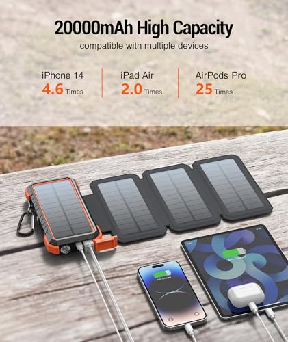 BLAVOR Solar Power Bank 20,000mAh Portable Charger with 4 Foldable Panels