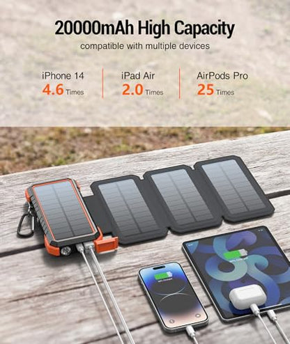 BLAVOR Solar Power Bank 20,000mAh Portable Charger with 4 Foldable Panels